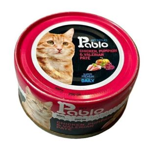 کنسرو ۲۰۰ گرمی پاپلو گربه با طعم مرغ و کدو حلوایی و سنبل الطیب
